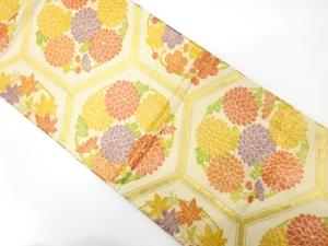 アンティーク　亀甲に花丸模様織り出し袋帯（材料）